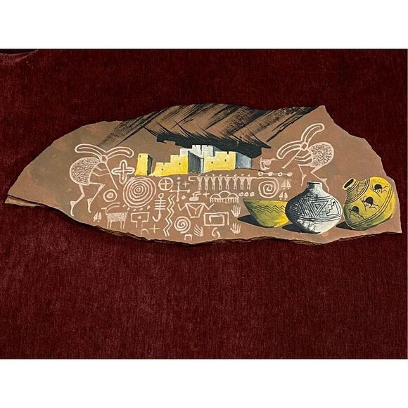 Marc Begay Navajo Native American Handpainted Petroglyphs Red Rock Stone Signed - Picture 2 of 7